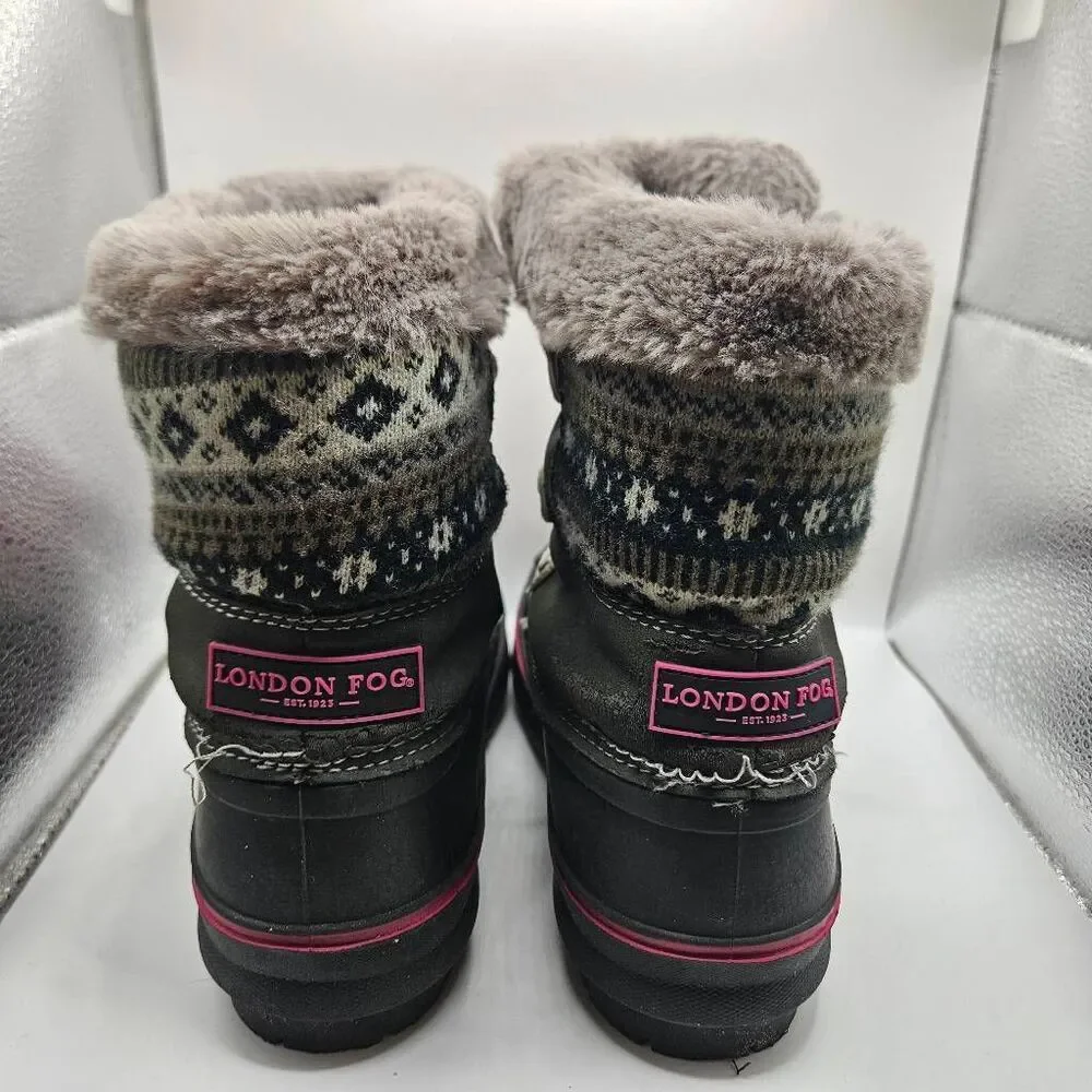 London Fog girls' Tottenham cold weather snow boots featuring a black duck-boot